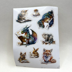 Book Reading Animal Stickers 3 Sheets Scrapbooking Junk Journal Collage Cards