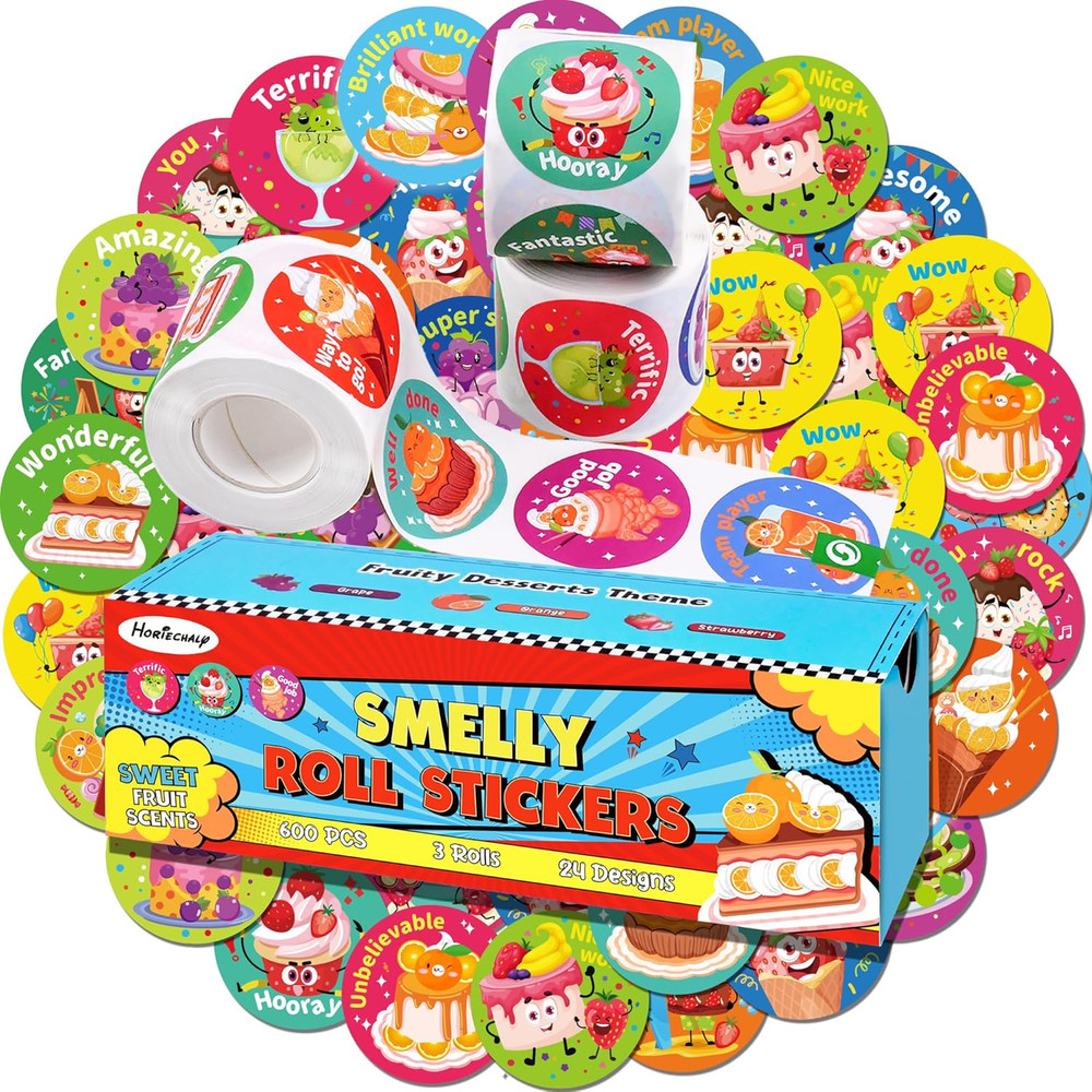 3 Rolls Scratch and Sniff Scented Stickers for Kids 600 Pcs Motivational Reward