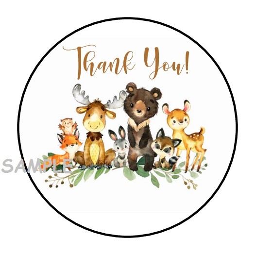 30 THANK YOU BABY WOODLAND ANIMALS ENVELOPE SEALS LABELS STICKERS 1.5″ ROUND