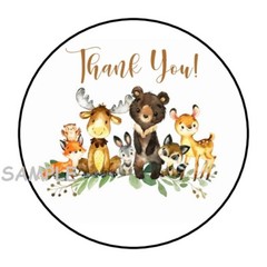 30 THANK YOU BABY WOODLAND ANIMALS ENVELOPE SEALS LABELS STICKERS 1.5″ ROUND