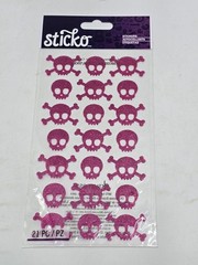 PINK Glitter Skull Stickers Crossbones Scrapbooking Craft Lot NEW 21 PCS Sticko