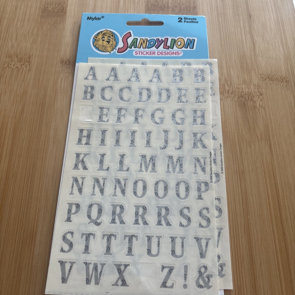 Vtg SandyLion StarTwist Alphabet Stickers Silver Mylar Swirl Letter Y2K Whimsy