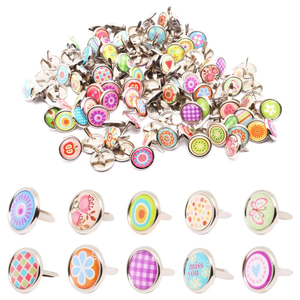 120 PCS 12x12mm Multicolor Cute Round Mini Brads Paper Fasteners for Crafts