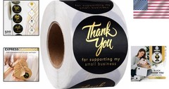 500 Count Black & Gold Foil Stickers – Durable & Stylish for Packaging & Gifts