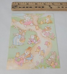 Vintage Gibson Easter Sticker Sheet Anthropomorphic Bunnies Chicks Pastel 80s