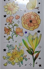 Orange & Yellow Floral stickers with holographic gold accents. 3 sheets. You cut