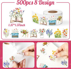 500Pcs Wildflower Stickers Roll Spring Floral Paper Decals Summer Flower Bouquet
