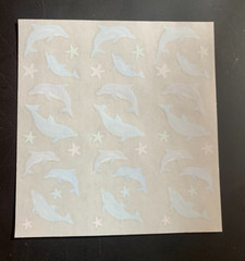 9 mod DOLPHIN SEA ocean SANDYLION vintage UNCUT sticker PRISM prismatic glitter