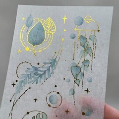 Leaf Washi Paper Stickers Gold Foil Accents 3 Sheets Scrapbook Junk Journal