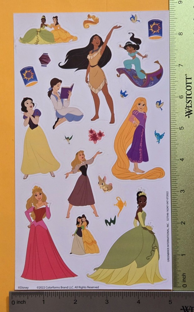 Disney, Princess Sticker Single Sheet Large ( Size 5×8.75″)