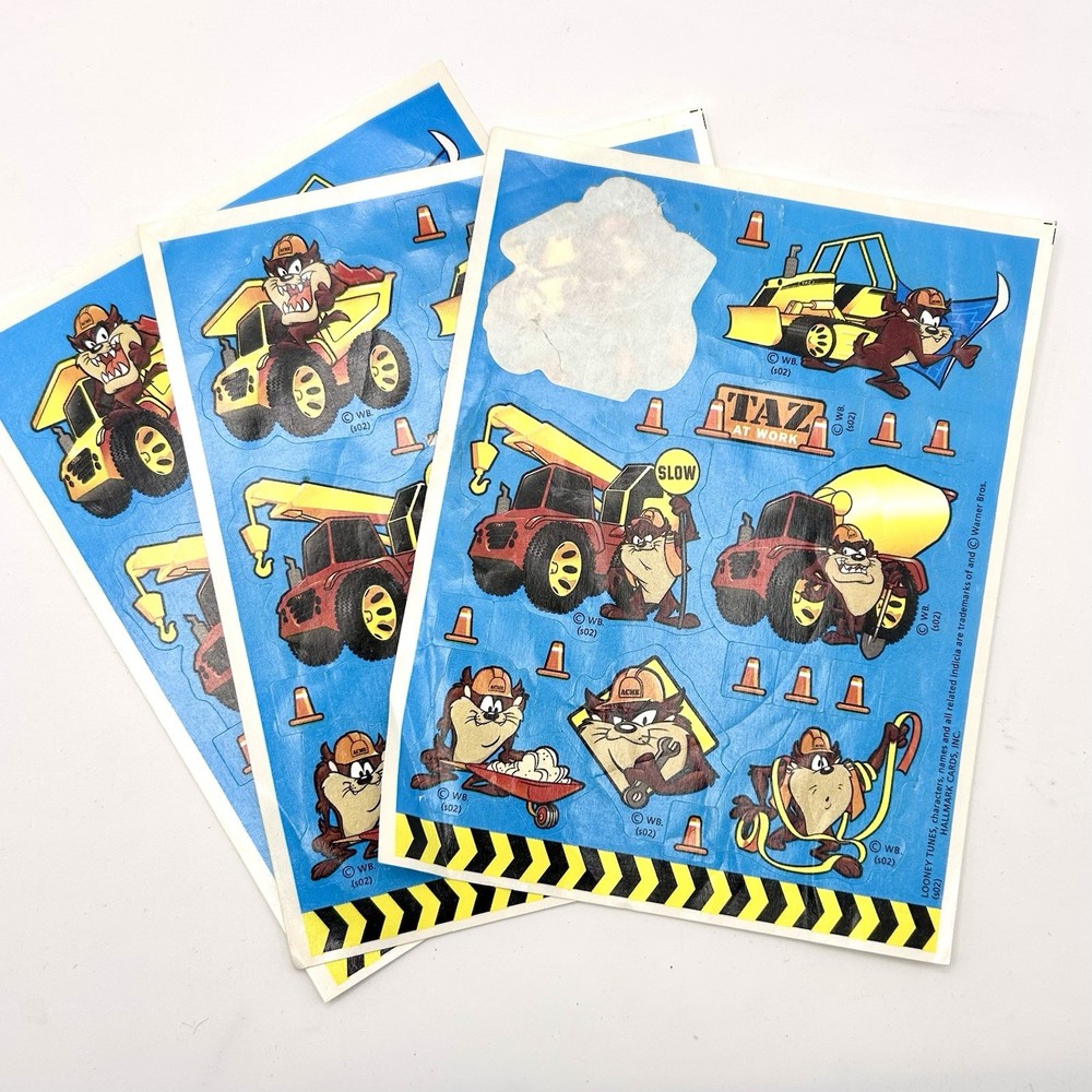 Vintage 1997 Hallmark Looney Tunes Taz At Work Sticker Sheet Lot of 3