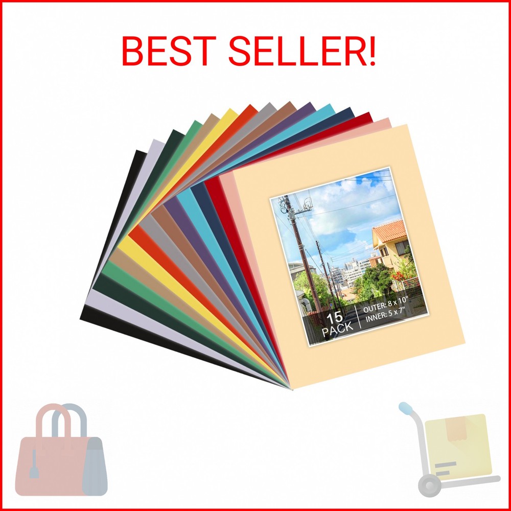 Prudiut 15 Pack 8×10 Picture Mats, Mixed Colors Frame Mattes for 5×7 Pictures Ph
