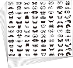 960Pcs Black Eye Mouth Stickers, 48 Designs Cartoon Face Expression Stickers for