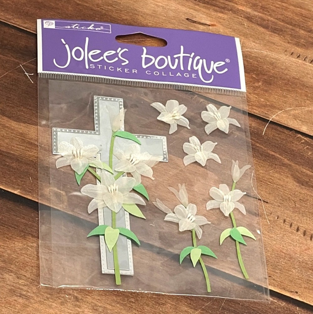 JOLEES BOUTIQUE SP-JB-054 CROSS & LILLIES STICKER COLLAGE EMBELLISHMENT
