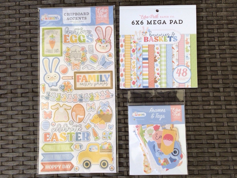 ECHO PARK LOT~Bunnies & Baskets~Paper Pad-Frames & Tags-Chipboard Accents~NEW