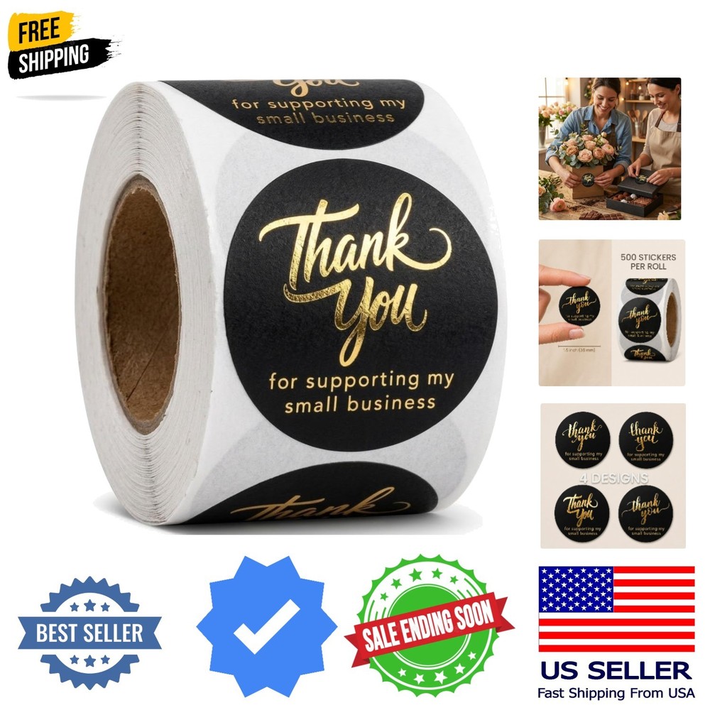 500 Thank You for Supporting My Small Business Stickers – 1.5 Inch Black and …