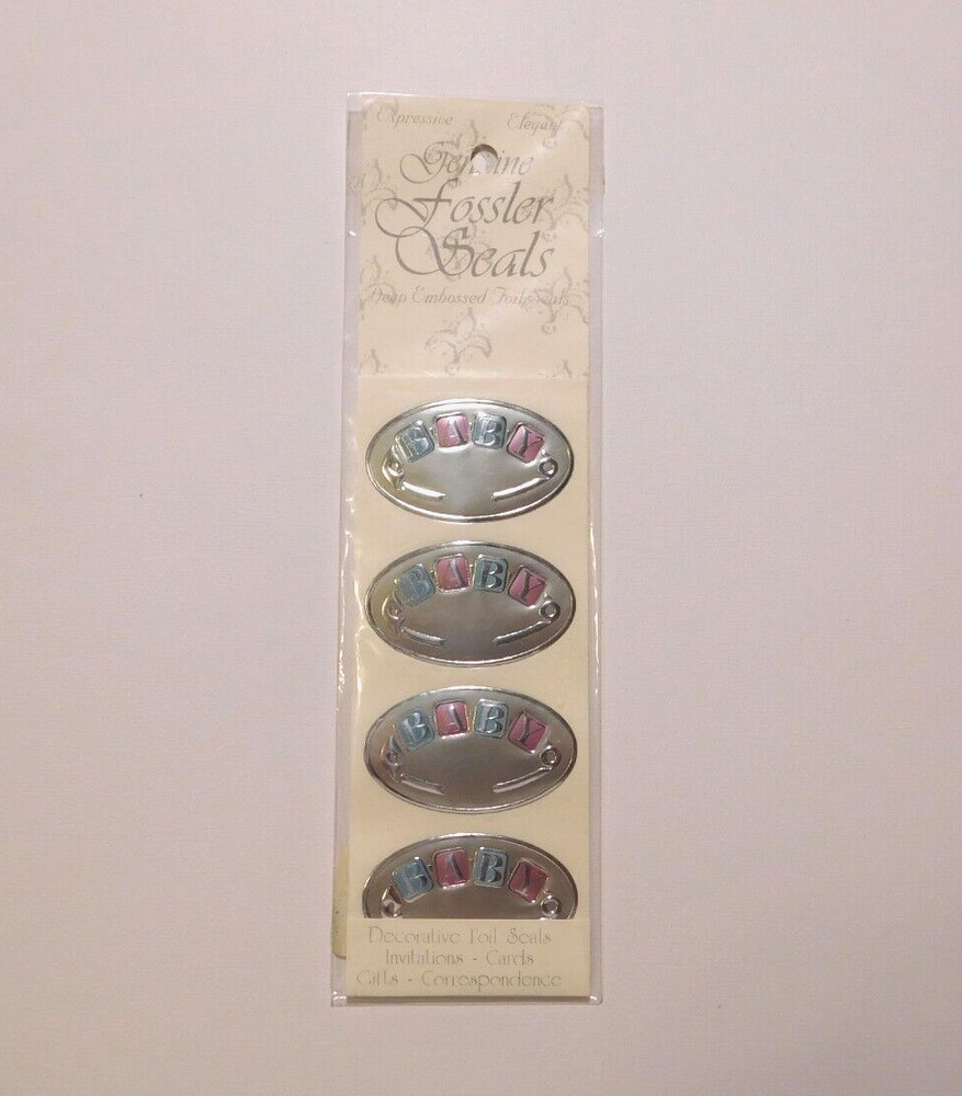 Fossler 16 (4 strips of 4) Vintage Envelope Seals~Diaper Pin Baby~ Stickers NIP