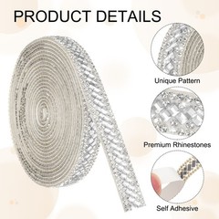 3 Yard Rhinestone Ribbon, 3mm x 3mm Crystal Rhinestone Strips, White