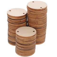 60PCS Round Wooden Pieces 3.8CM DIY Craft Wood Piece with Hole for Art Crafts