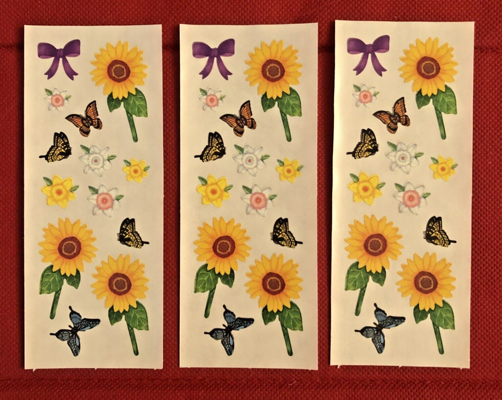Creative Memories SUNFLOWERS, DAFFODILS & BUTTERFLIES Sticker Strips LOT of 3