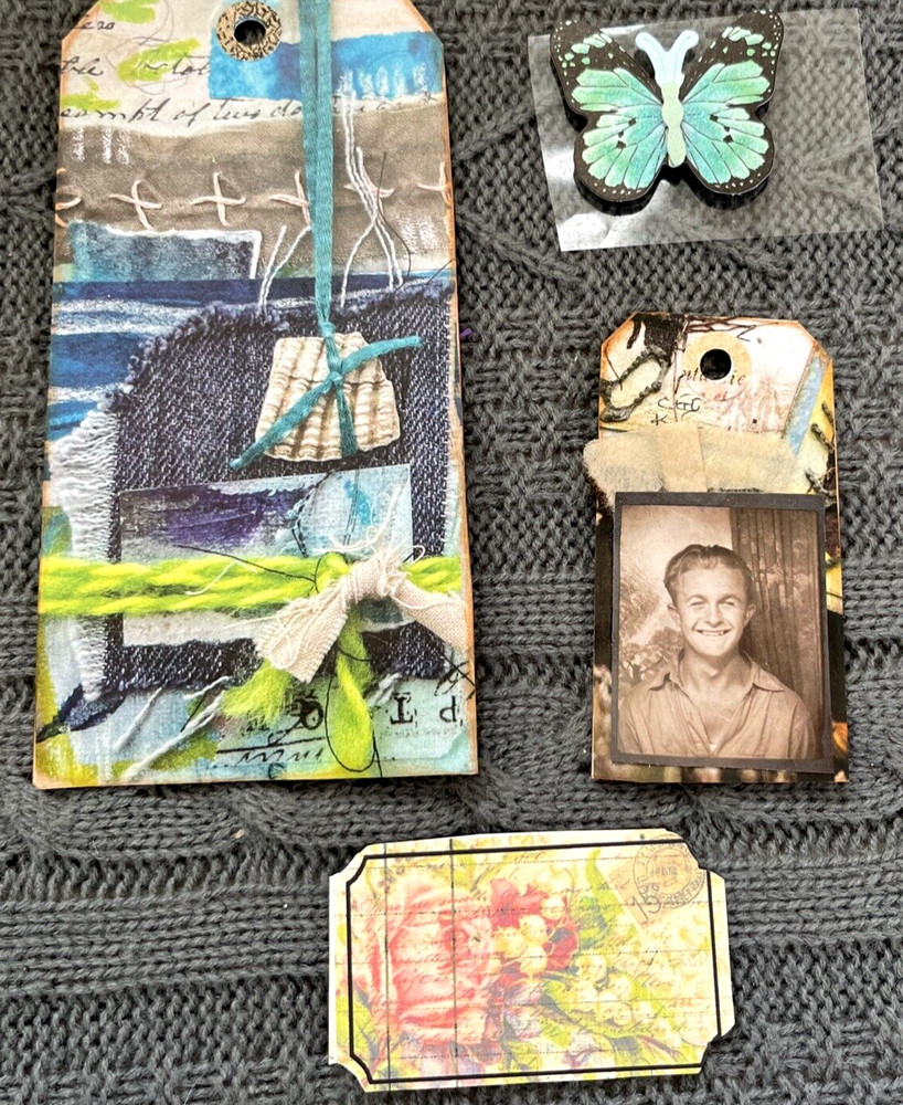 4 Pc Ephemera 2 Tags 1 Ticket 1 Sticker For Junk Journal, Scrapbook, Card Making