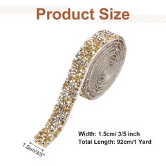 3/5 Inch x 1 Yard Crystal Rhinestone Sticker Ribbon Silver Yellow