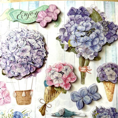 Crafters Square Purple Pink Bouquet Floral 9 Pc Pop Up Stickers French Scooter