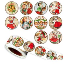 2 ROLLS = 1000PCS 1” Vintage Retro Nostalgia Old Christmas Stickers Labels Lot