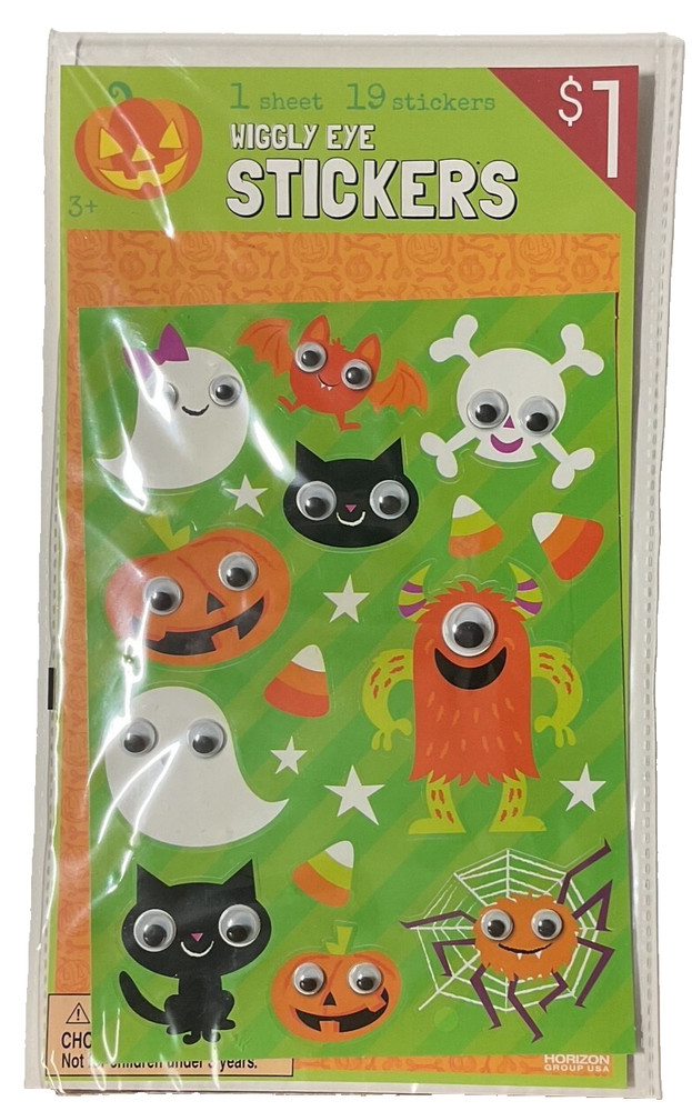 Wiggly Eye Halloween 1 sheet 19 stickers Embellishment Pumpkin Cat Ghost Spider