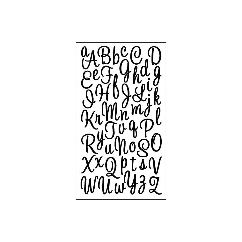 Alphabet Letters Stickers Sticko Black Sweetheart Script Capitals Small Glitter