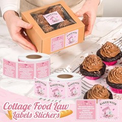 Cottage Food Law Labels – 1000 Count Pink Stickers for Homemade Bakery Goods