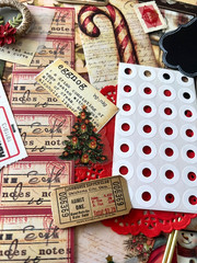 #24 -150pcs CHRISTMAS JUNK JOURNAL 3D KIT with Candy Cane Pen & REAL EPHEMERA