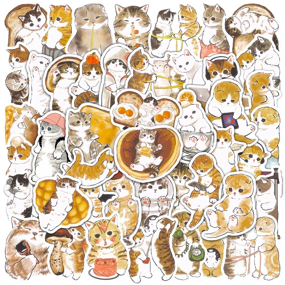 50pcs Cute Cats Stickers, Cat Lover, water bottle laptop no residue, 210