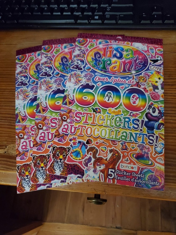 🌈Lisa Frank Sticker 3 Books Of 5 Sticker Sheets 600 Stickers Bendon New Booklet