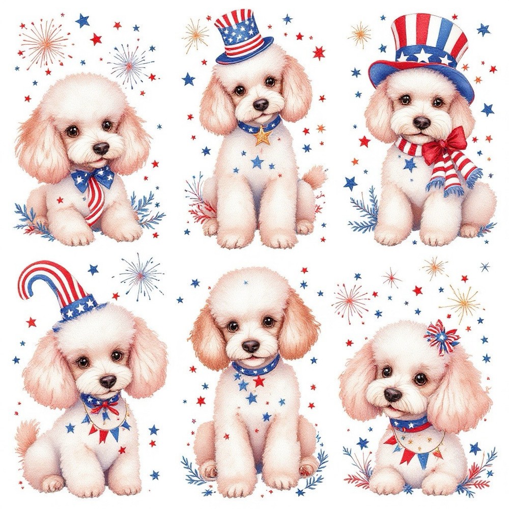 Patriotic Poodle Dog Decoupage Rice Paper For Ornament-Wood Art A4 1 Sheet