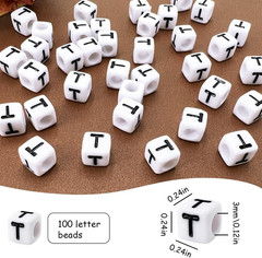 100Pcs Pony Beads Letter T for Keychains Making, 6X6Mm Large Hole Square Letter