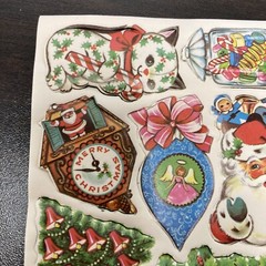 Retro Christmas Santa Holly Lick N Stick seals, 10 on sheet 9 Sheets 90 Total