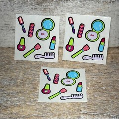Lot of 3 VTG Sandylion Stickers Pods Assorted BEAUTY, LIPSTICK, COMB 21 Cts New