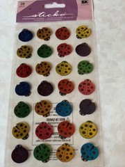 STICKO EK SUCCESS STICKERS 3D FOIL LADYBUGS COLORFUL LADY BUGS 28PCS