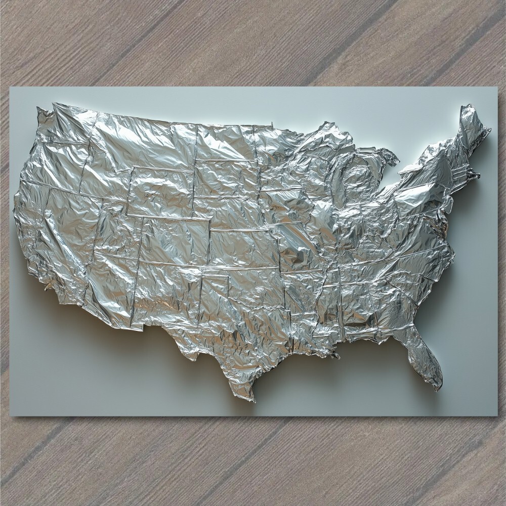 STICKER United States Map Aluminum Foil Trump Tarrif Unique Metallic USA