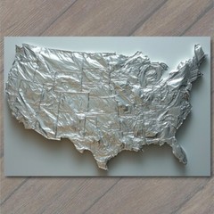 STICKER United States Map Aluminum Foil Trump Tarrif Unique Metallic USA