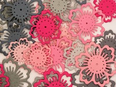 Lacy Flowers Paper Die Cut Embellishments scrapbooking 20 pc Grey Pink