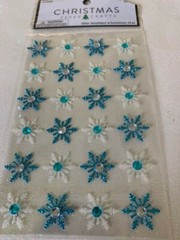 CHRISTMAS PAPER CRAFTS STICKERS GLITTER WHITE & BLUE GEMSTONES SNOWFLAKES 24PC