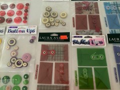 LOT OF 33 SCRAPBOOKING CARD MAKING ENVELOPES, EMBOSSING STENCILS, BUTTONS