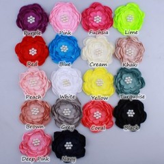 50PCS 9.2CM Fashion Burned Satin Fabric Flowers With Bead For Clothes Accessory
