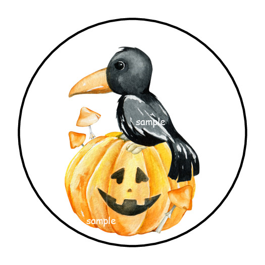 30 HALLOWEEN STICKERS ENVELOPE SEALS LABELS 1.5″ ROUND CROW PUMPKIN