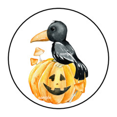 30 HALLOWEEN STICKERS ENVELOPE SEALS LABELS 1.5″ ROUND CROW PUMPKIN