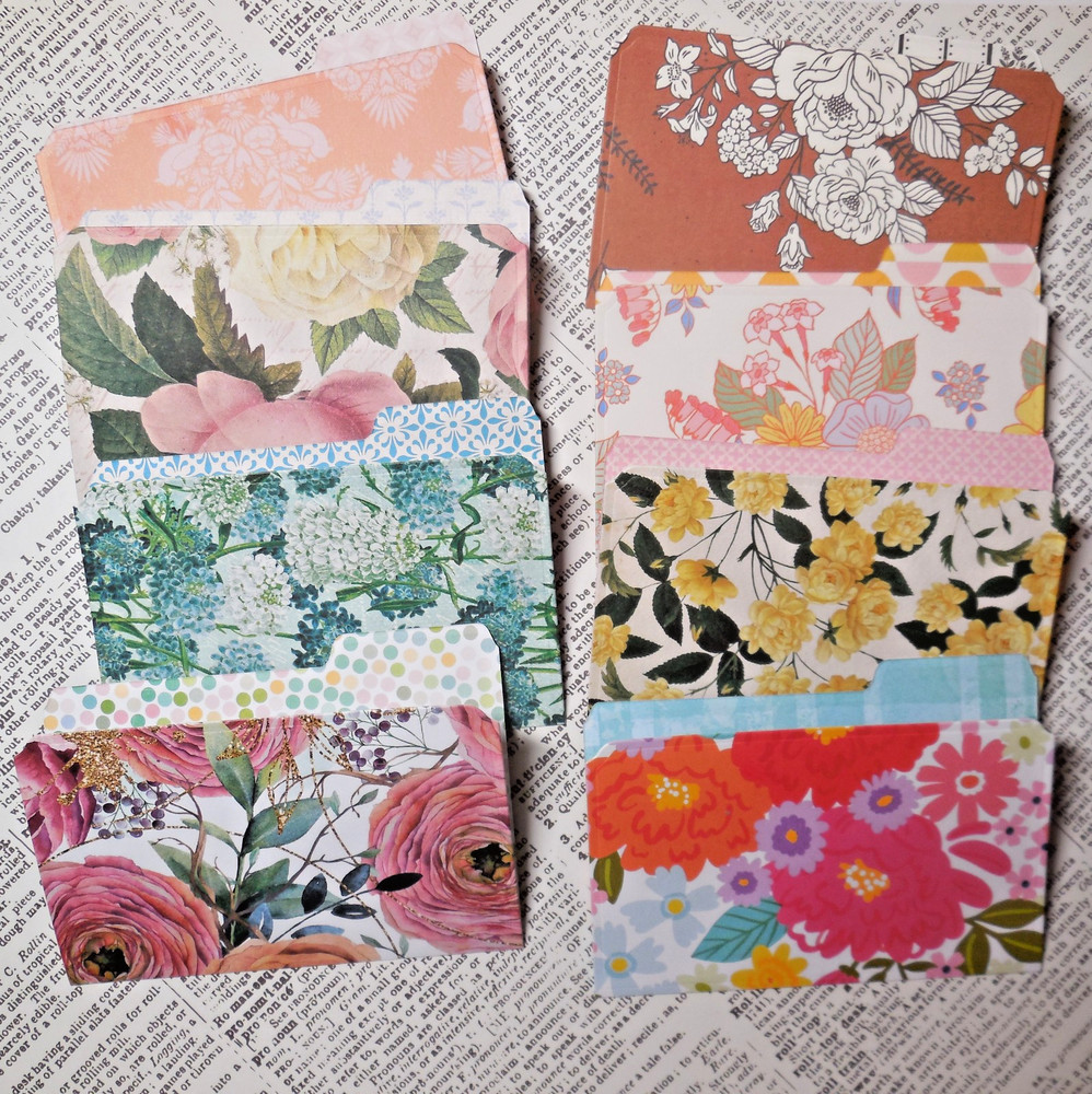 8 Mini File Folders Scrapbook Junk Journal Card Making Botanical Patterns