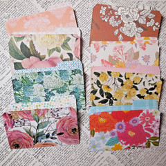 8 Mini File Folders Scrapbook Junk Journal Card Making Botanical Patterns