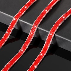 108″ x 0.4″ Sliver Red Bling Crystal Rhinestone Diamond DIY Decor Sticker Decal